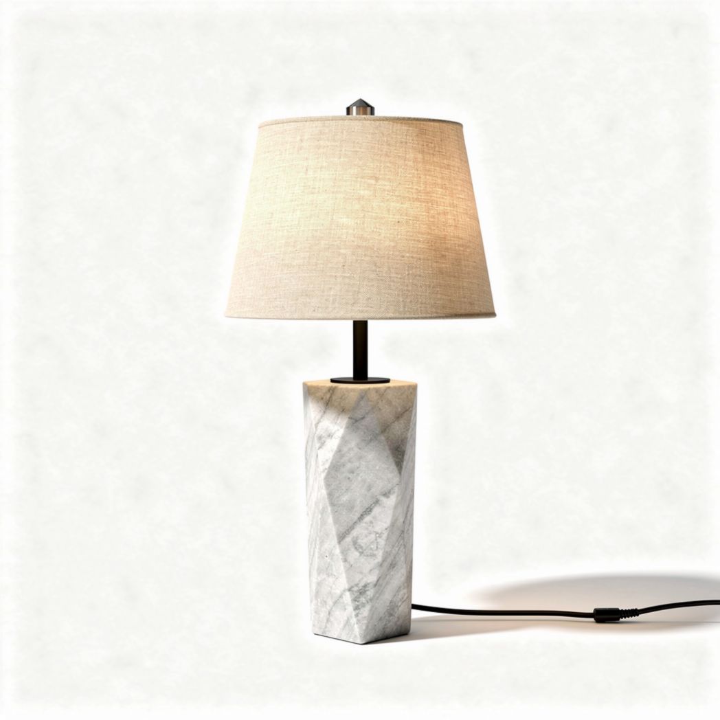 Lampe de table en marbre blanc avec abat-jour en lin taille 25 x 25 x 50cm