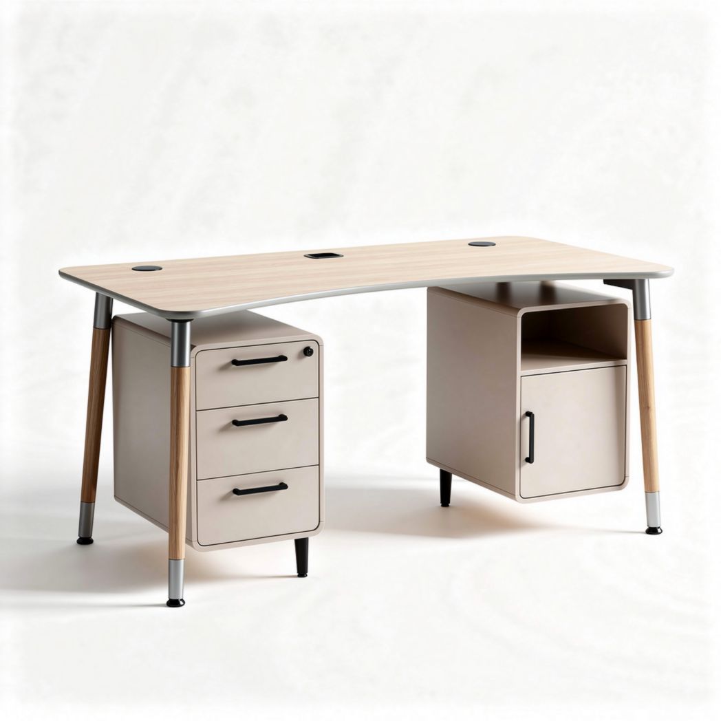 Bureau en bois avec tiroirs de rangement dimensions 150 x 70 x 75cm couleur beige