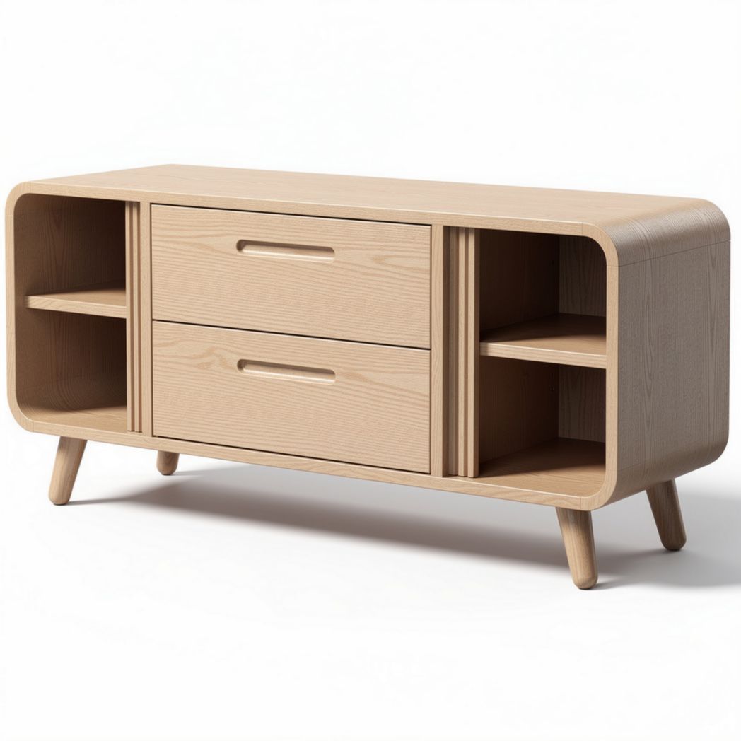 Meuble de télévision en bois de chêne clair 120 x 40 x 60cm avec tiroirs et étagères