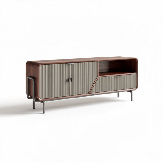 Meuble de télévision en bois et métal couleur marron et beige 150 x 40 x 50cm