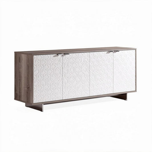Buffet moderne en bois avec portes texturées en blanc 140 x 40 x 70cm