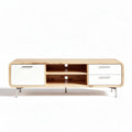 Meuble TV en bois naturel avec tiroirs et portes en blanc 150 x 40 x 40cm