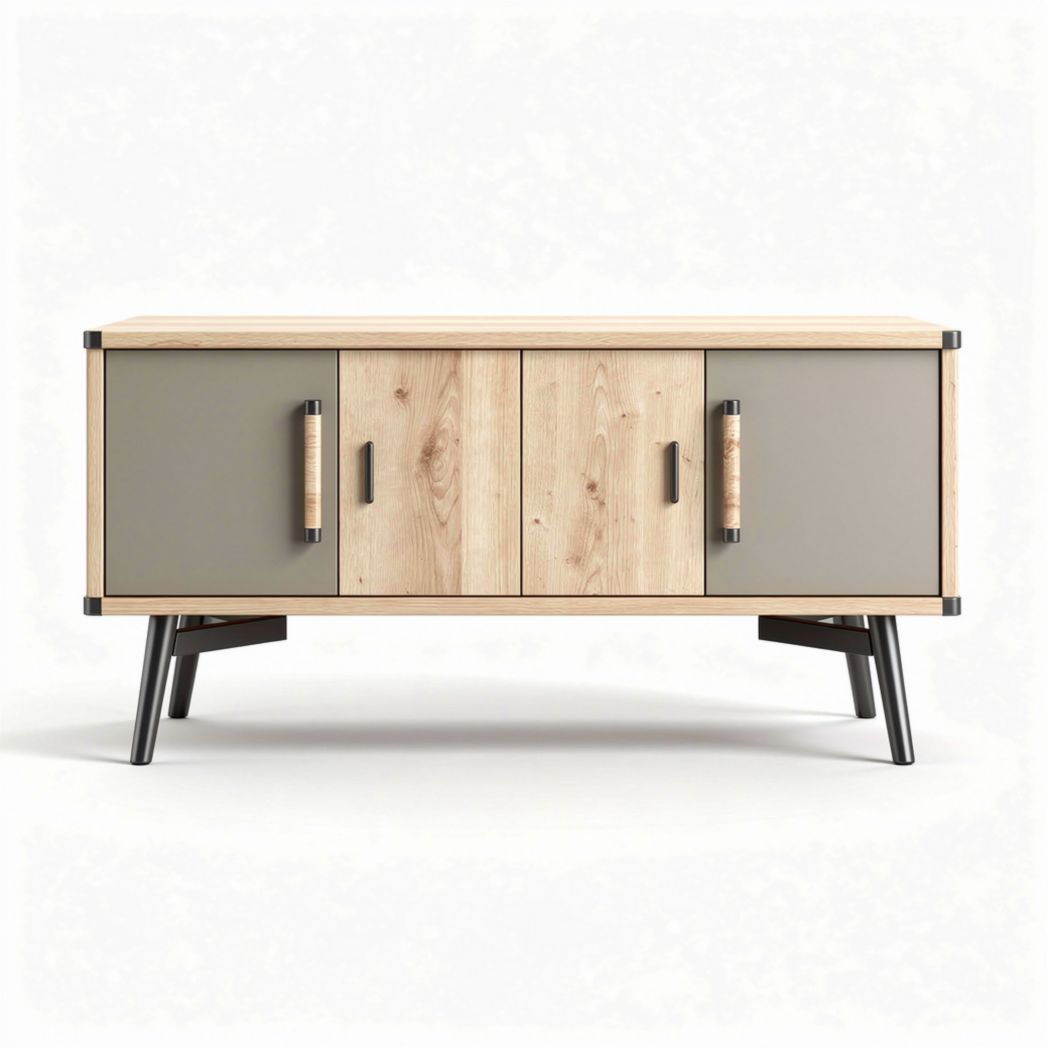 Meuble de salon en bois et métal avec trois portes de rangement 100 x 40 x 45cm