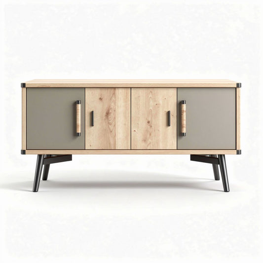 Meuble de salon en bois et métal avec trois portes de rangement 100 x 40 x 45cm