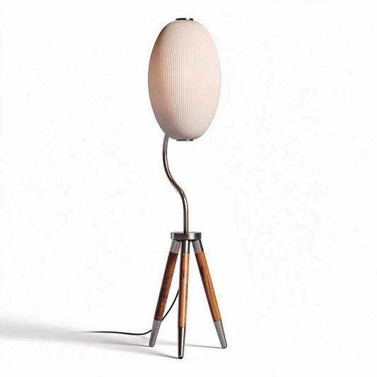 Lampe sur trépied en métal et bois de 25 x 25 x 60cm avec abat-jour en verre blanc