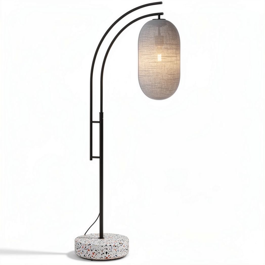 Lampe sur pied en métal noir avec abat-jour en lin gris et base en béton 30 x 25 x 180cm