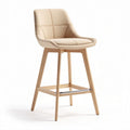 Tabouret de bar en cuir beige avec pieds en bois de hêtres 45 x 45 x 100cm