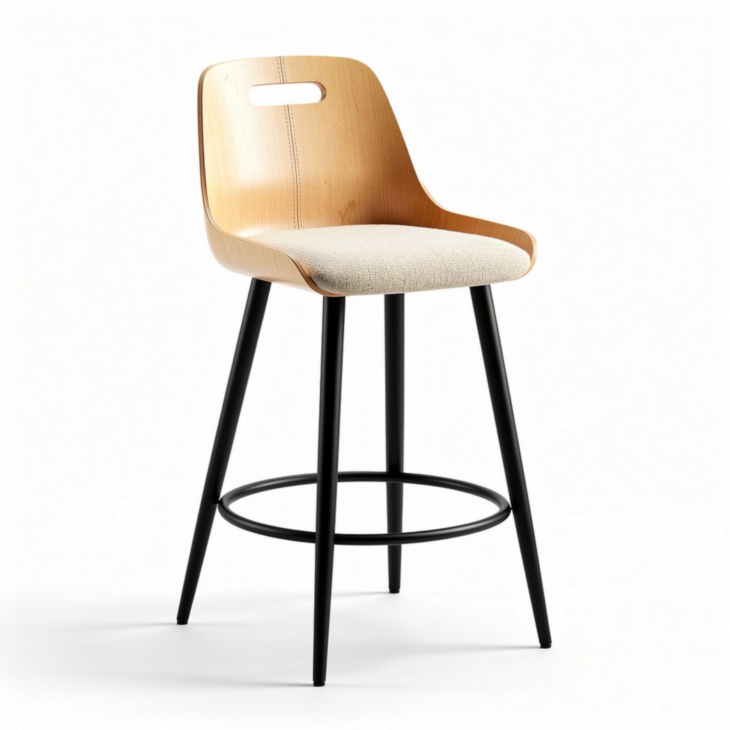 Tabouret de bar en bois et tissu beige hauteur 100 cm pieds noirs 45 x 45 x 100 cm