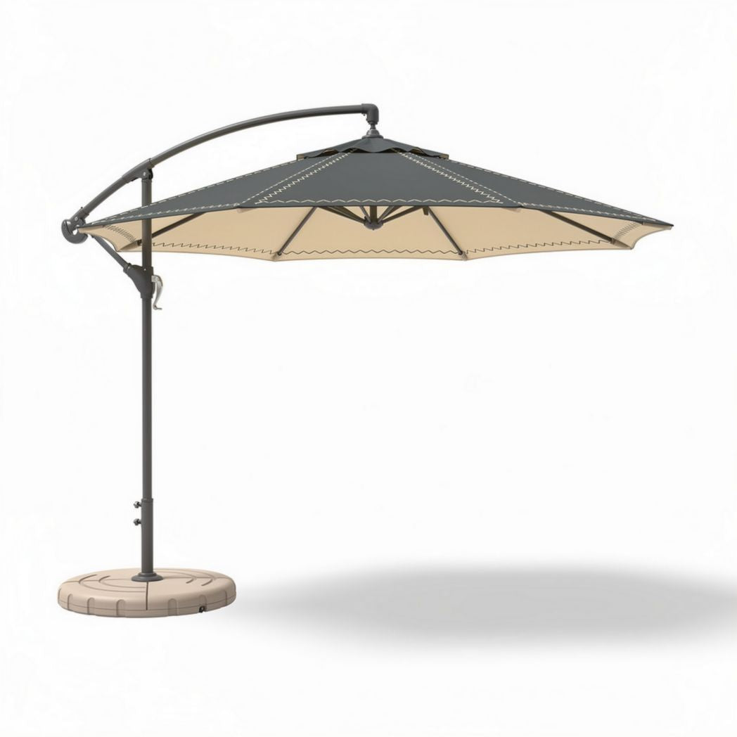 Parasol déporté en aluminium couleur écru avec socle en béton 300 x 300 x 250cm