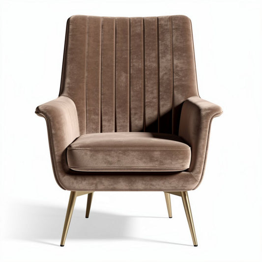 Fauteuil en velours beige avec pieds en métal doré dimensions 80 x 80 x 100cm