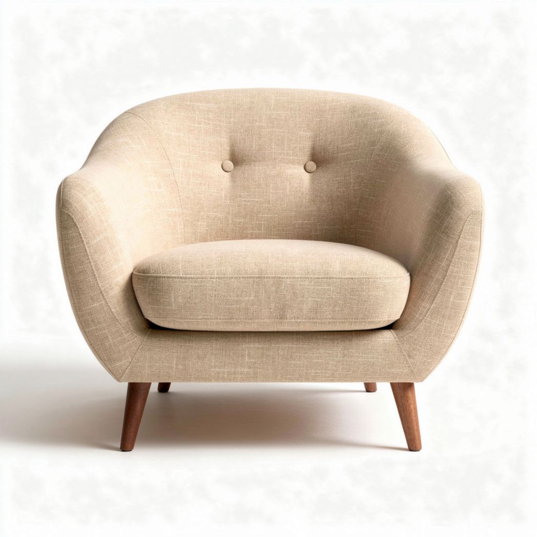 Fauteuil en tissu beige avec pieds en bois de 80 x 80 x 70cm