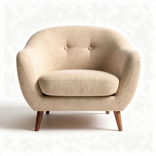 Fauteuil en tissu beige avec pieds en bois de 80 x 80 x 70cm