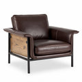 Fauteuil en cuir marron avec structure en métal et panneau en bois 80 x 80 x 75cm